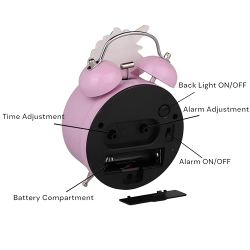 De'rons Twin Bell Analog Table Alarm Clock for Heavy Sleepers with Backlight Alarm Clock for Study Table Funny Cute Cartoon Unicorn Shape Alarm Clock for Girls Kids Boys Bedroom 9 x 13.5 cm (Pink) - Image 4