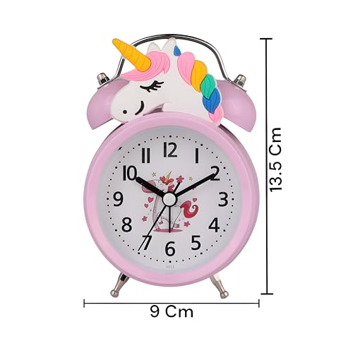 De'rons Twin Bell Analog Table Alarm Clock for Heavy Sleepers with Backlight Alarm Clock for Study Table Funny Cute Cartoon Unicorn Shape Alarm Clock for Girls Kids Boys Bedroom 9 x 13.5 cm (Pink) - Image 3