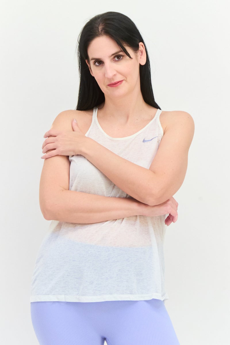 Nike تي شيرت رياضي نسائي بلا أكمام للجري، أبيض - Image 1