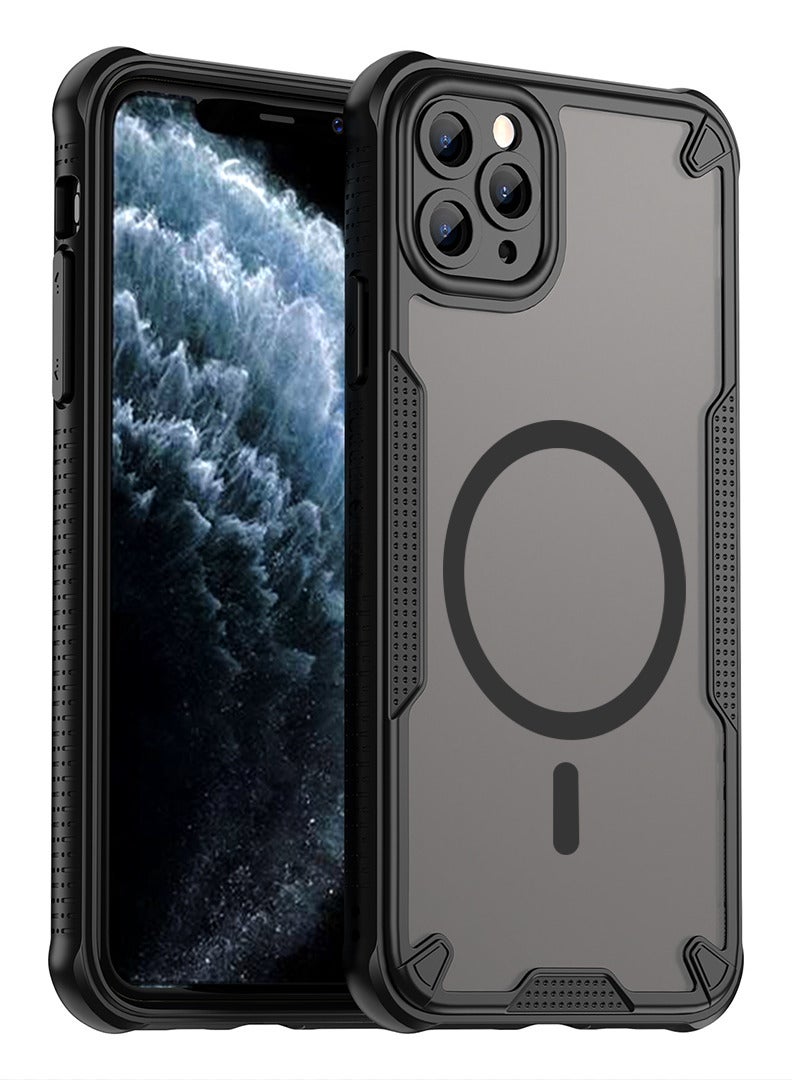 Cover For iPhone 11 Pro Max Armor Glaze MagSafe Magnetic Phone Case Raised edges around the screen and camera lens help prevent scratches - Black - Image 1