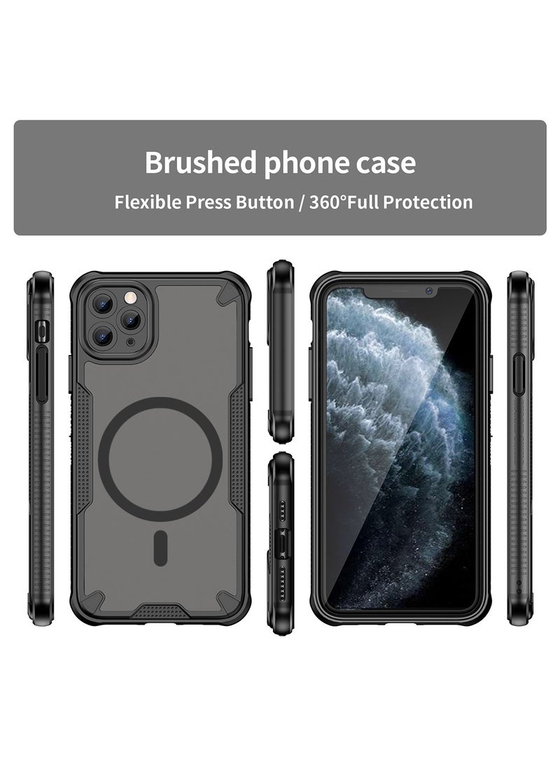 Cover For iPhone 11 Pro Max Armor Glaze MagSafe Magnetic Phone Case Raised edges around the screen and camera lens help prevent scratches - Black - Image 3