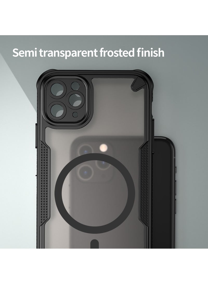 Cover For iPhone 11 Pro Max Armor Glaze MagSafe Magnetic Phone Case Raised edges around the screen and camera lens help prevent scratches - Black - Image 2