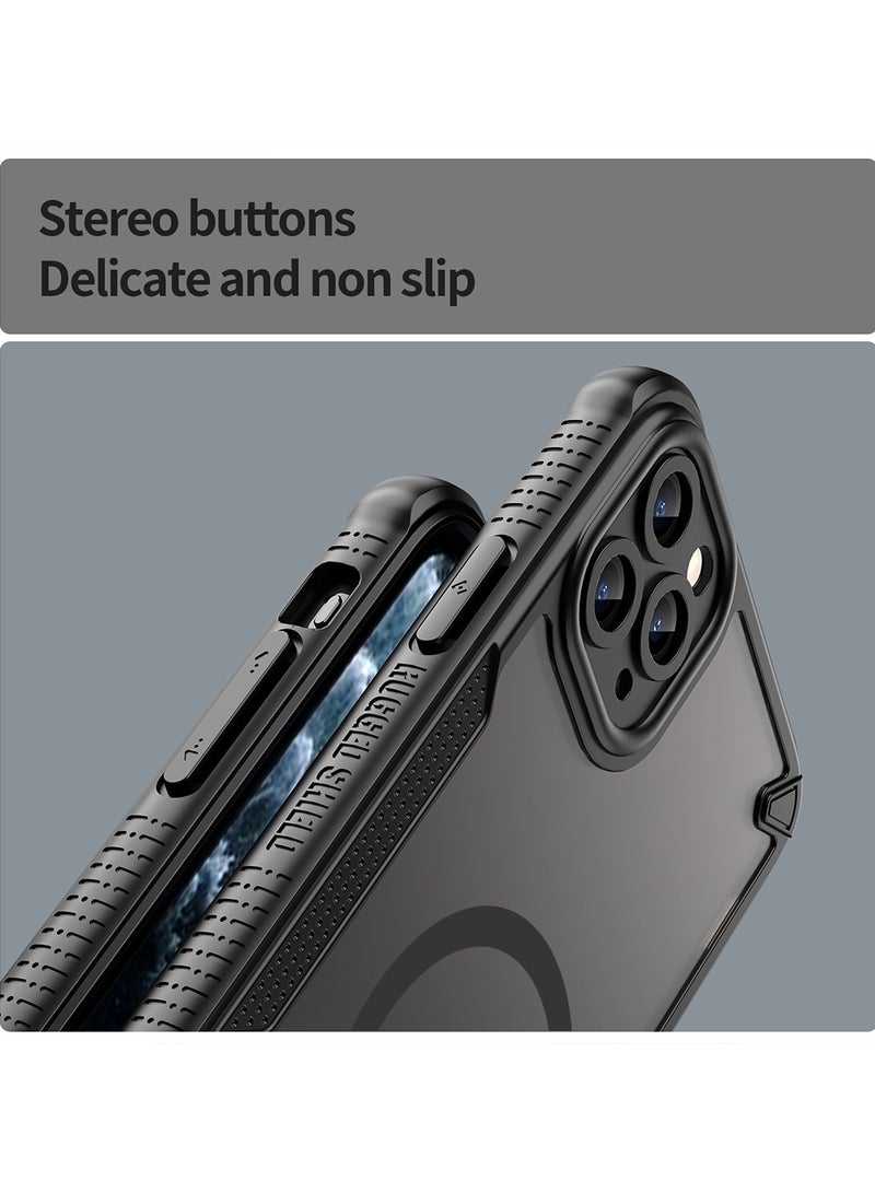 Cover For iPhone 11 Pro Max Armor Glaze MagSafe Magnetic Phone Case Raised edges around the screen and camera lens help prevent scratches - Black - Image 5