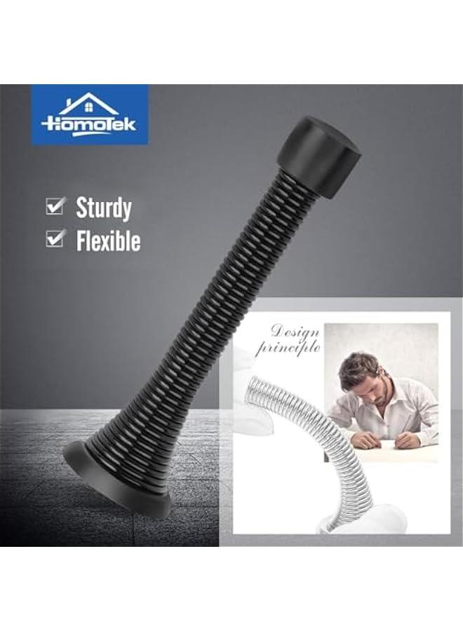 HOMOTEK 12 Pack Black Spring Door Stops,3-1/8 Heavy Duty - Flexible Door Stopper with Low Mounted Black Rubber Bumper Tips - Image 2