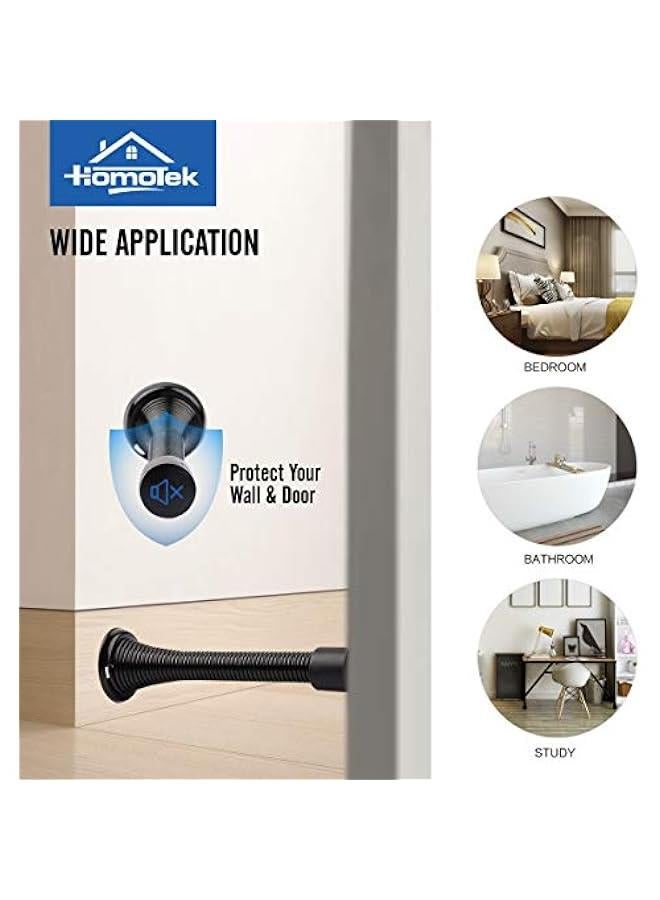 HOMOTEK 12 Pack Black Spring Door Stops,3-1/8 Heavy Duty - Flexible Door Stopper with Low Mounted Black Rubber Bumper Tips - Image 3