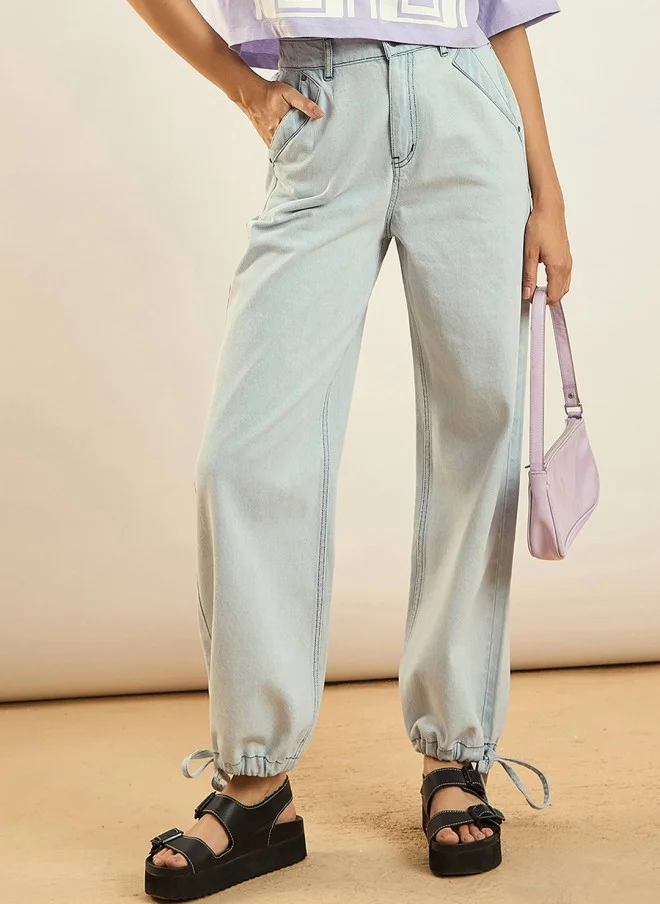ساسافراس Light Blue High-Rise Jogger Jeans for Women