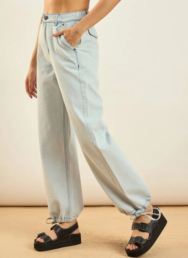 ساسافراس Light Blue High-Rise Jogger Jeans for Women