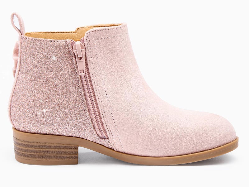 Coutgo Girls Bow Glitter Ankle Boots Side Zipper Low Heel Short Booties Dress Shoes, Pink, Size 2 - Image 4