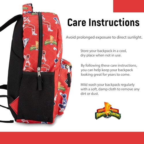 Power Rangers Classic Allover Backpack - Red, Pink, Black, Green Yellow and Green Ranger - Official School Bookbag (Red) - Image 5