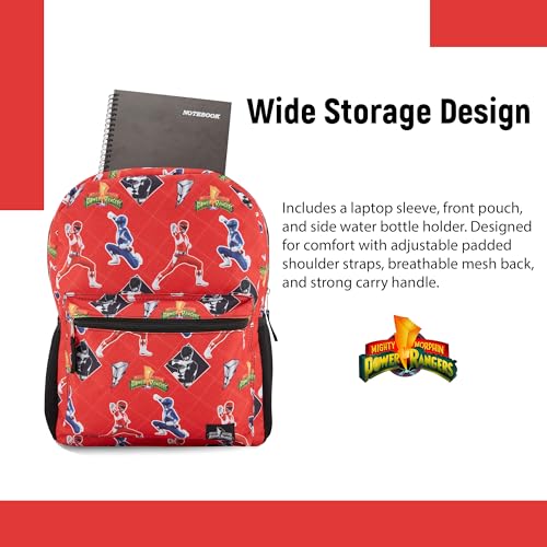 Power Rangers Classic Allover Backpack - Red, Pink, Black, Green Yellow and Green Ranger - Official School Bookbag (Red) - Image 3