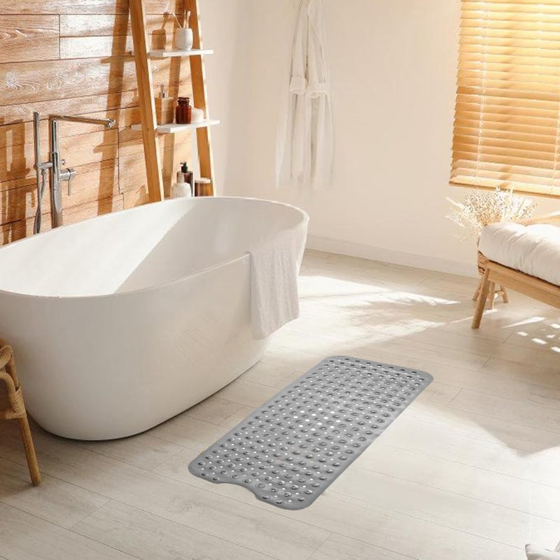 Non Slip Bathroom Mat Suction Cup Safety Shower Rug Transparent Waterproof Soft PVC Floor Protector Bathtub Anti Skid Design 100x40 cm Hygiene Home Use (Black) - Image 1