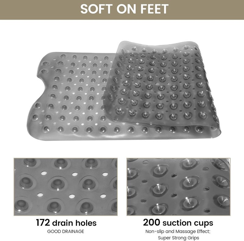 Non Slip Bathroom Mat Suction Cup Safety Shower Rug Transparent Waterproof Soft PVC Floor Protector Bathtub Anti Skid Design 100x40 cm Hygiene Home Use (Black) - Image 3