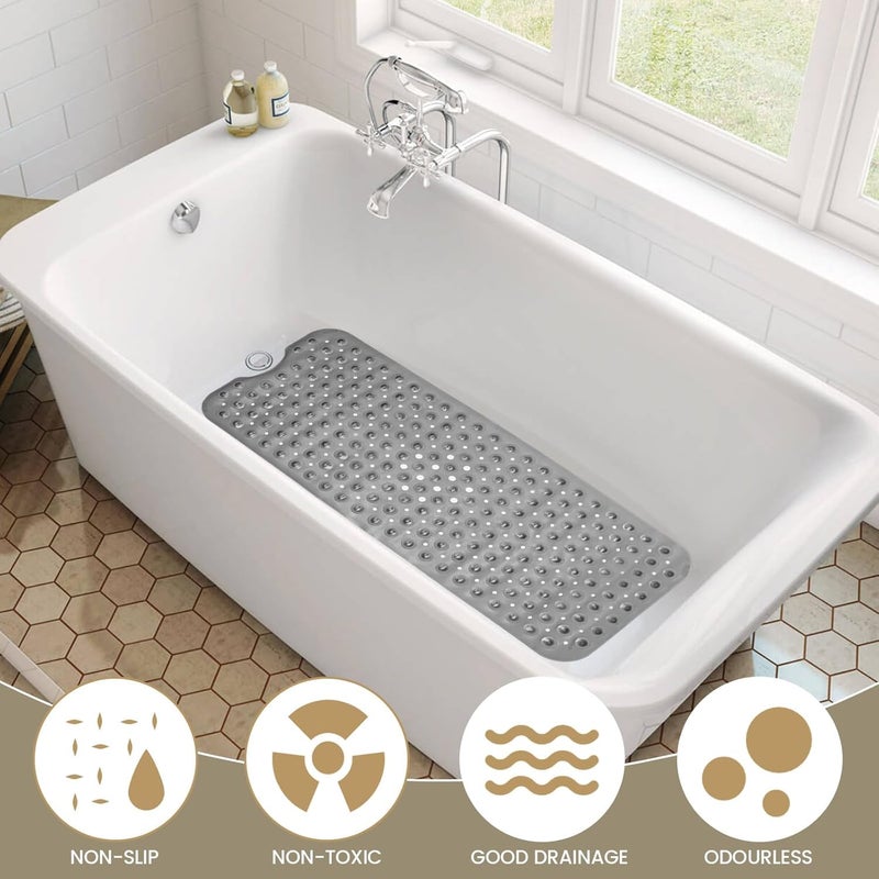 Non Slip Bathroom Mat Suction Cup Safety Shower Rug Transparent Waterproof Soft PVC Floor Protector Bathtub Anti Skid Design 100x40 cm Hygiene Home Use (Black) - Image 2