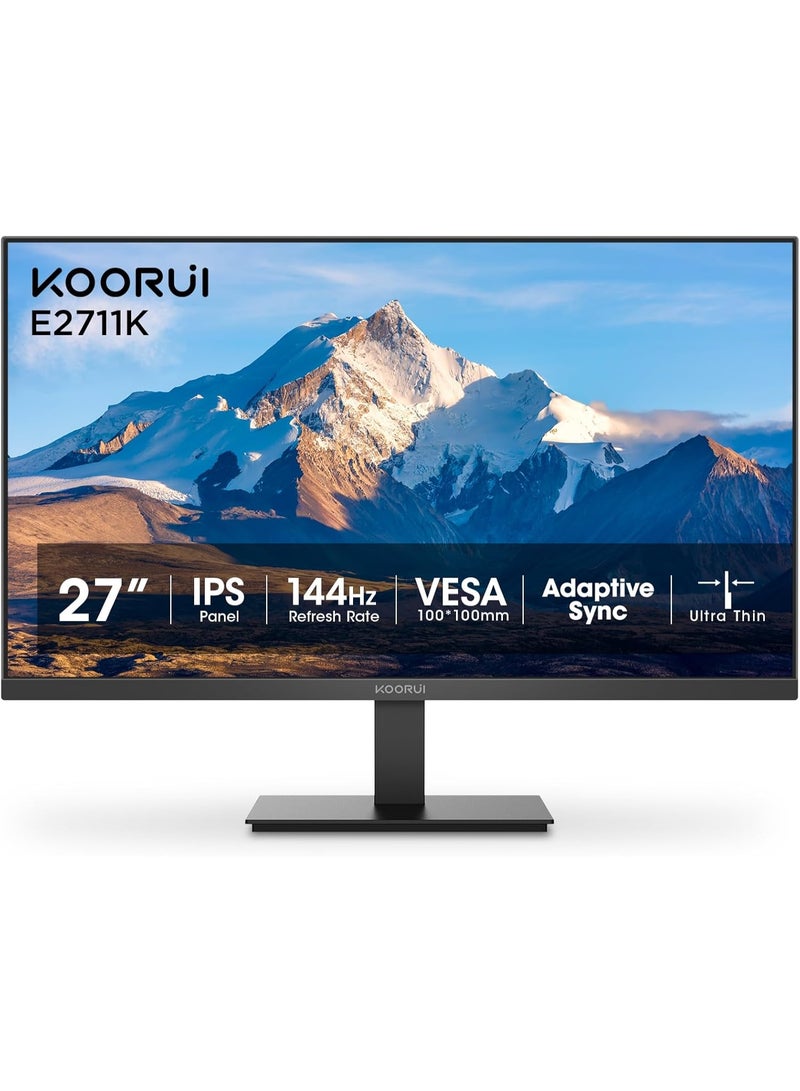 KOORUI 27 Inch Office Monitor, Eye-Care IPS FHD 1080P 144Hz Computer Screen with HDMI VGA, Slim Bezels, Freesync, Ergonomic Tilt, VESA Mountable Office & Gaming Ready E2711K - Image 1