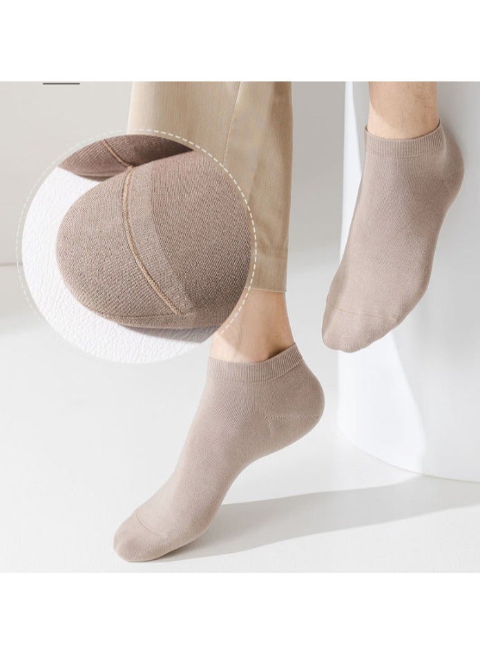 دوجويك جوارب رجالية، جوارب قصيرة من القطن، مزيلة للعرق، بلون سادة، جوارب قصيرة من القطن، جوارب قارب رجالية رفيعة (بيج، 5 أزواج) - Image 2