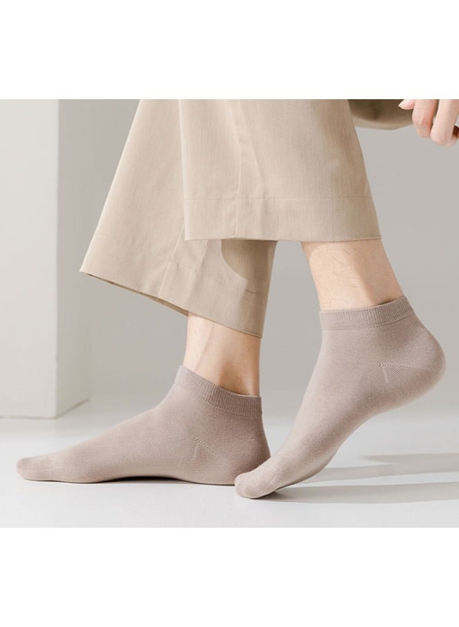 دوجويك جوارب رجالية، جوارب قصيرة من القطن، مزيلة للعرق، بلون سادة، جوارب قصيرة من القطن، جوارب قارب رجالية رفيعة (بيج، 5 أزواج) - Image 3
