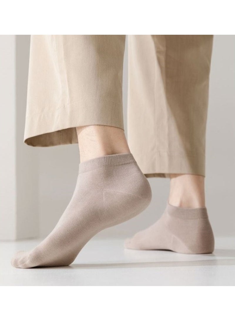 دوجويك جوارب رجالية، جوارب قصيرة من القطن، مزيلة للعرق، بلون سادة، جوارب قصيرة من القطن، جوارب قارب رجالية رفيعة (بيج، 5 أزواج) - Image 4