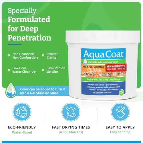 AquaCoat Aqua Coat New and Improved High Performance Eco-Friendly Water-Based Clear Wood Grain Filler Gel, Easily Sandable, Stainable, Paintable, Water Cleanup, Low Odor, Low VOC, Fast Drying, 32 oz - Image 4
