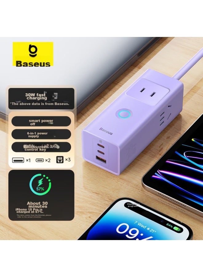 Baseus 30w Gan Charger Fast Charging Power Strip/extension Cord/outlet/power Board/extension Cord/portable Multi-function Wired Desktop Charging Station/desk Socket - Image 1
