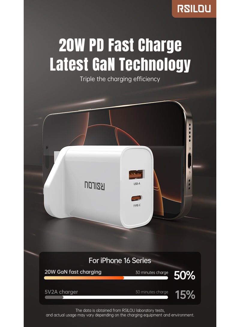rsilou RSILOU - 20W Dual-Port (USB-A and TYPE-C) fast charging mobile wall charger (Cable not included) - Image 5
