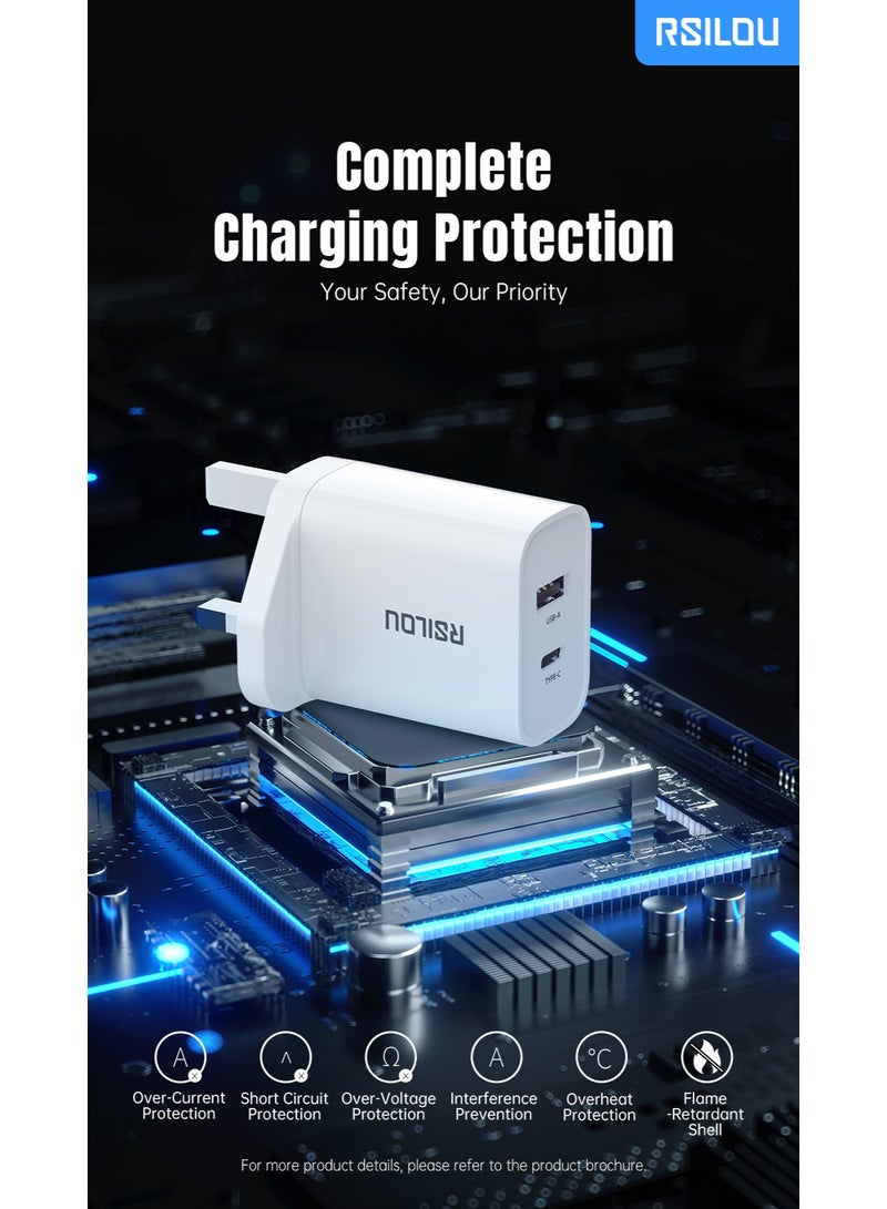 rsilou RSILOU - 20W Dual-Port (USB-A and TYPE-C) fast charging mobile wall charger (Cable not included) - Image 3