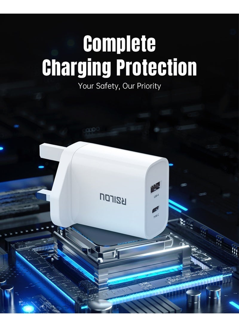 RSILOU-R4241 20W Dual-Port Fast Charging Wall Charger – USB-A & Type-C, Smart Trickle Charge, Compatible with All Mobile Phones - Image 5
