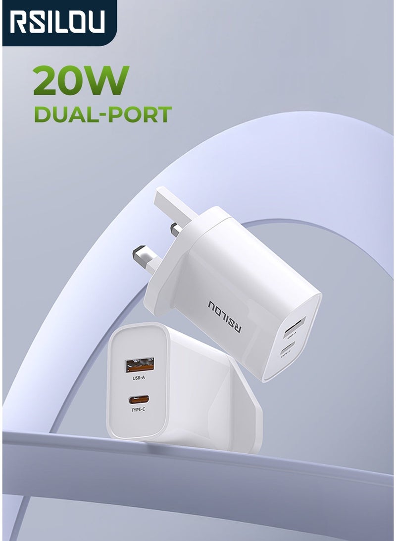 RSILOU-R4241 20W Dual-Port Fast Charging Wall Charger – USB-A & Type-C, Smart Trickle Charge, Compatible with All Mobile Phones - Image 1