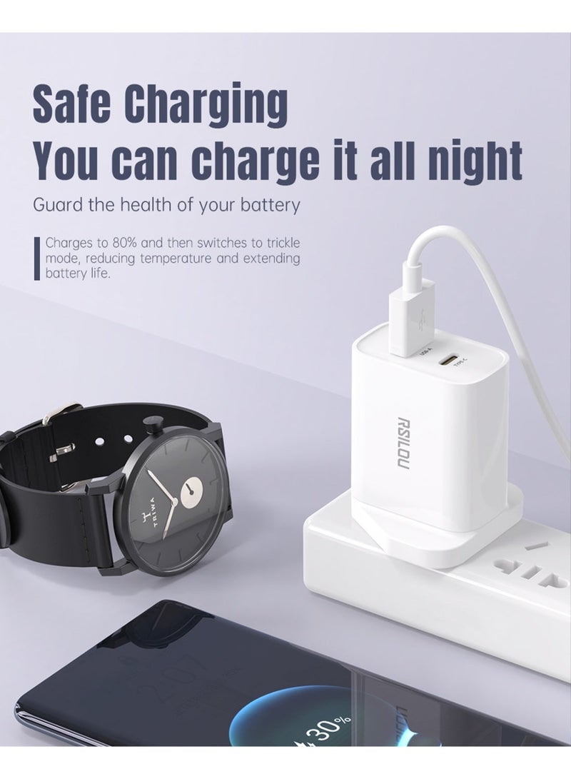 RSILOU-R4241 20W Dual-Port Fast Charging Wall Charger – USB-A & Type-C, Smart Trickle Charge, Compatible with All Mobile Phones - Image 4