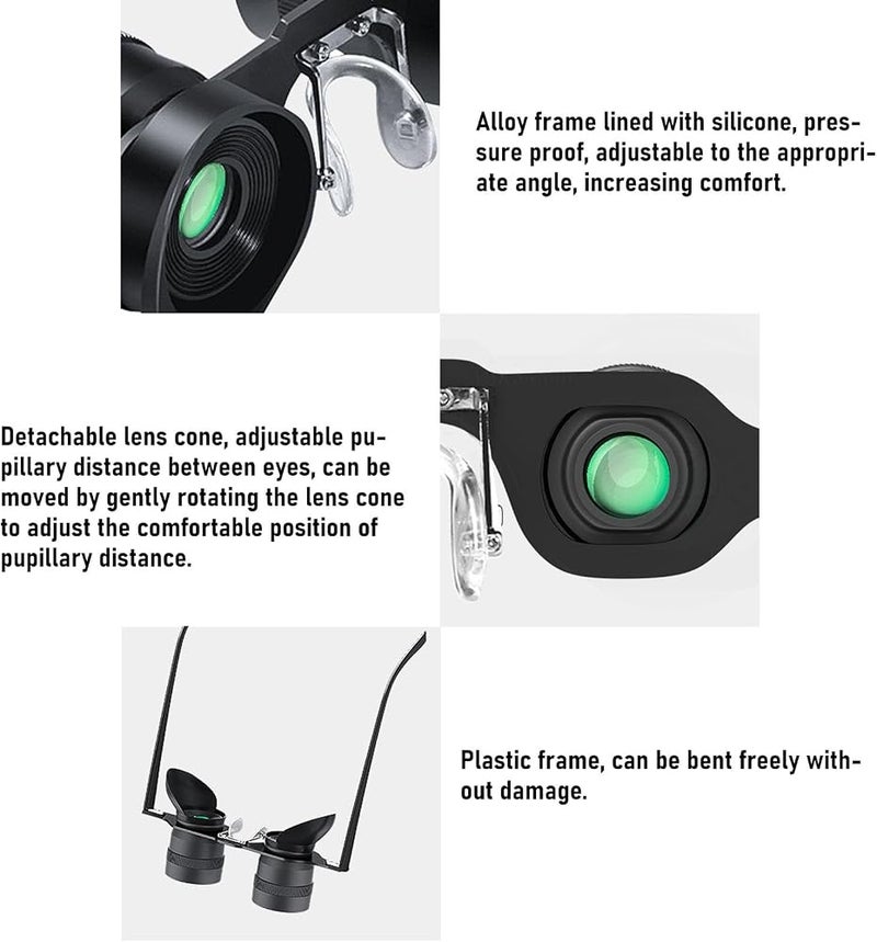 Goshyda Binocular Glasses for Fishing, 10X HD Magnification Handsfree Opera Binocular Glasses for Bird Watching Concerts Theater (Black) - Image 3