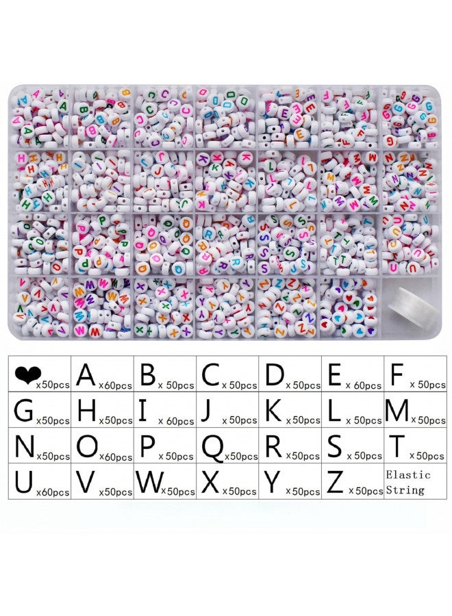 Looconi Amaney 1400 Pieces 4x7mm Alphabet Beads White Round Acrylic Colorful Letter Beads A-Z Heart Pattern Beads and Crystal Line for Jewelry Making Bracelets Necklaces Key Chains (Colorful Heart) - Image 2