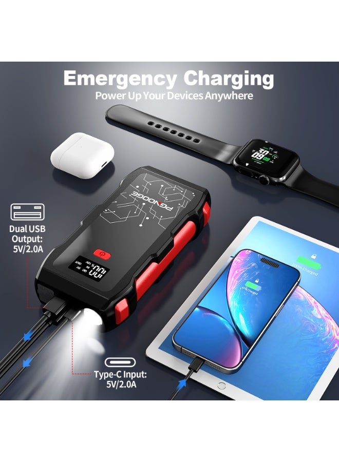 بجنوج شاحن سيارة بي جي إن أو جي بقوة ٦٠٠٠ أمبير، وحدة طاقة محمولة بسعة ٢٦٨٠٠ مللي أمبير/ساعة لجميع محركات البنزين ومحركات الديزل حتى ١٠ لتر، مجموعة طوارئ سفر محمولة مع كشاف، شاشة عرض، وشحن سريع عبر USB - Image 5