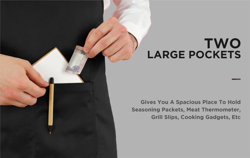 Cranique Polyester Kitchen Apron with Adjustable Strap Two Pockets for Women & Men | Free Size Apron for Kitchen, Hotel, Cafe, Restaurant, Salon, Workshop, Garage, Drawing, Cooking Apron – Black - Image 3