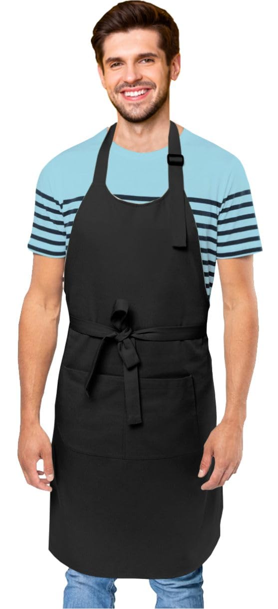 Cranique Polyester Kitchen Apron with Adjustable Strap Two Pockets for Women & Men | Free Size Apron for Kitchen, Hotel, Cafe, Restaurant, Salon, Workshop, Garage, Drawing, Cooking Apron – Black - Image 1