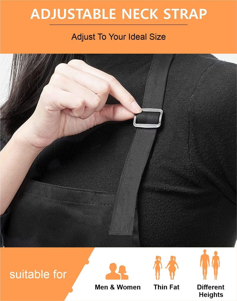 Cranique Polyester Kitchen Apron with Adjustable Strap Two Pockets for Women & Men | Free Size Apron for Kitchen, Hotel, Cafe, Restaurant, Salon, Workshop, Garage, Drawing, Cooking Apron – Black - Image 2