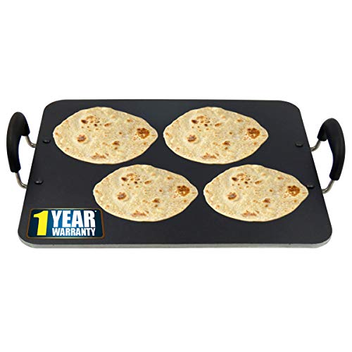 IBELL PT3833 Non Stick Tawa, Dosa Roti Chapati Pathiri Tawa, Large Rectangular Aluminium Body, 38cm x 33cm with 5mm Thickness (Black) - Image 1
