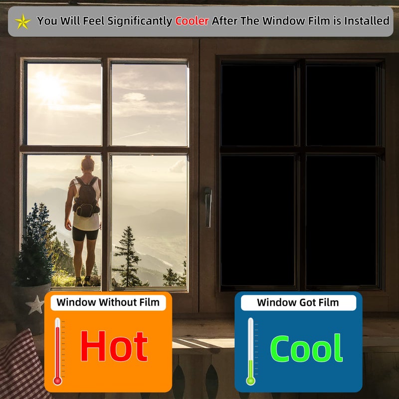 FuFin Total Blackout Window Privacy Film with Free Installation Tools,Explosion-Proof PET Material,Blocks 100% of UV and Light Rays.Heat Control Room Darkening Cover(Total Black 17.5"Ã—78.7") - Image 3