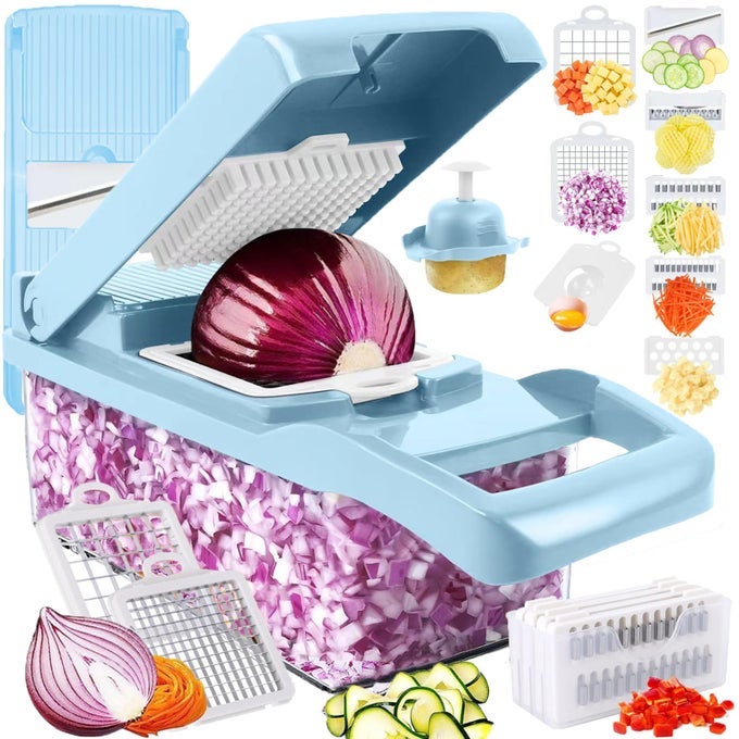 PROSERIES 16IN1 VEGETABLE CHOPPER MANDOLINE SLICER VEGGIE CHOPPER FOOD CHOPPER WITH CONTAINER VEGETABLE CUTTER CHOPPER SPIRALIZER FOR ONION SALAD HOME ESSENTIAL GADGET KITCHEN