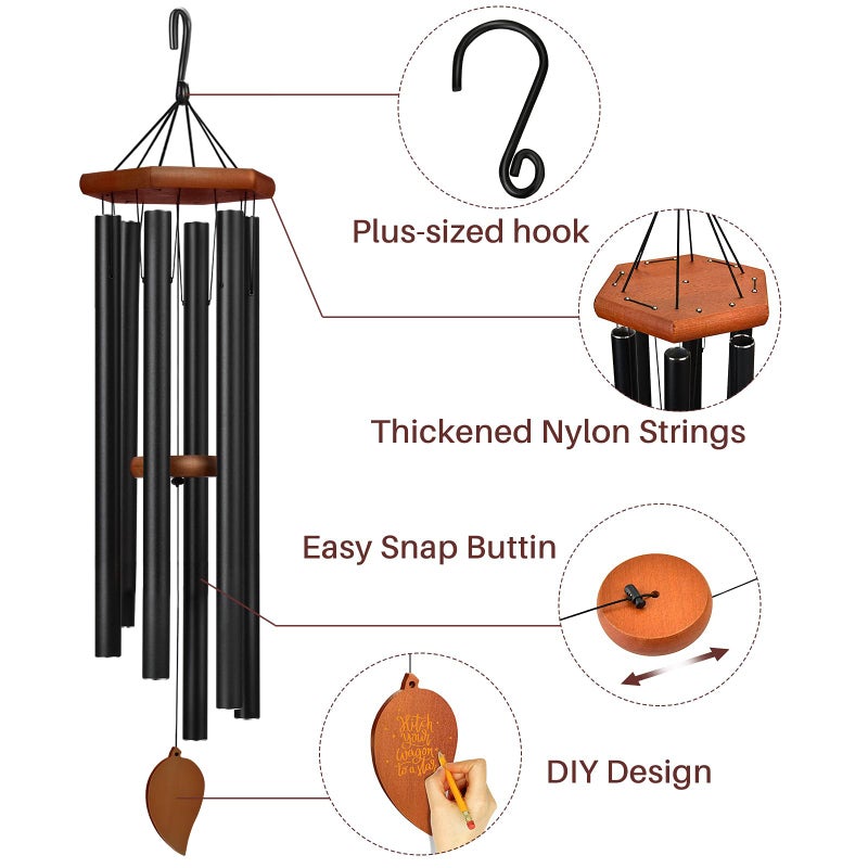 TESECU Sympathy Wind Chimes for Outside Deep Tone, Memorial Loss of a Loved, Large Wind Chimes with 6 Thicken Tubes & Hook, Outdoor Gifts Mother, Garden Decor - Image 3
