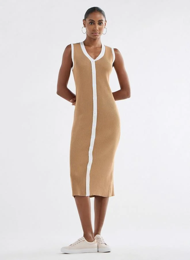Splash FAV Ribbed Trimmed Midi Dress