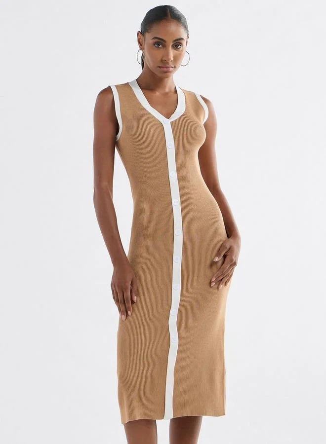 Splash FAV Ribbed Trimmed Midi Dress