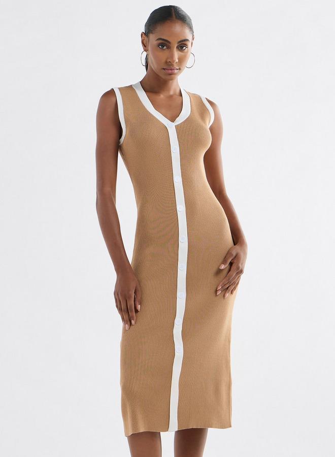 Splash FAV Ribbed Trimmed Midi Dress - Image 1