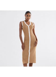 FAV Ribbed Sleeveless Button Down Dress with V-neck  - Image 1