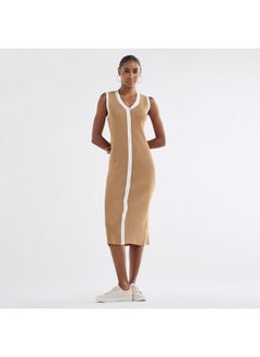 FAV Ribbed Sleeveless Button Down Dress with V-neck  - Image 2