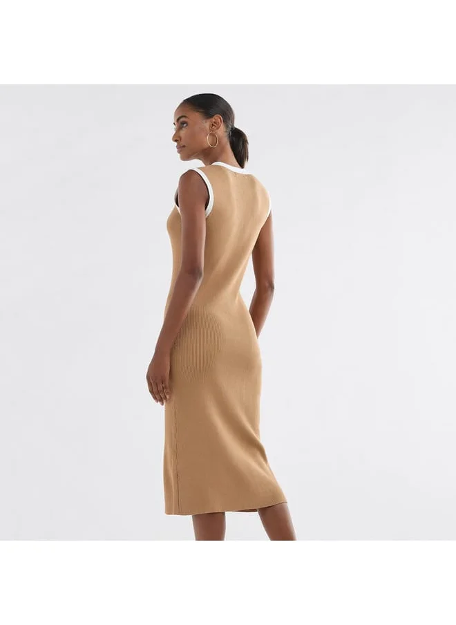 Splash FAV Ribbed Sleeveless Button Down Dress with V-neck