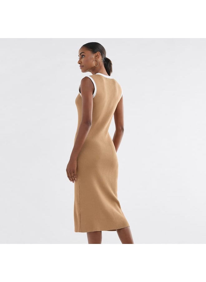 FAV - Ribbed Sleeveless Button Down Dress with V-neck - Image 1