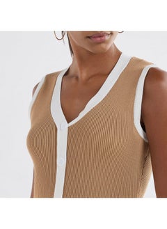 FAV Ribbed Sleeveless Button Down Dress with V-neck  - Image 4