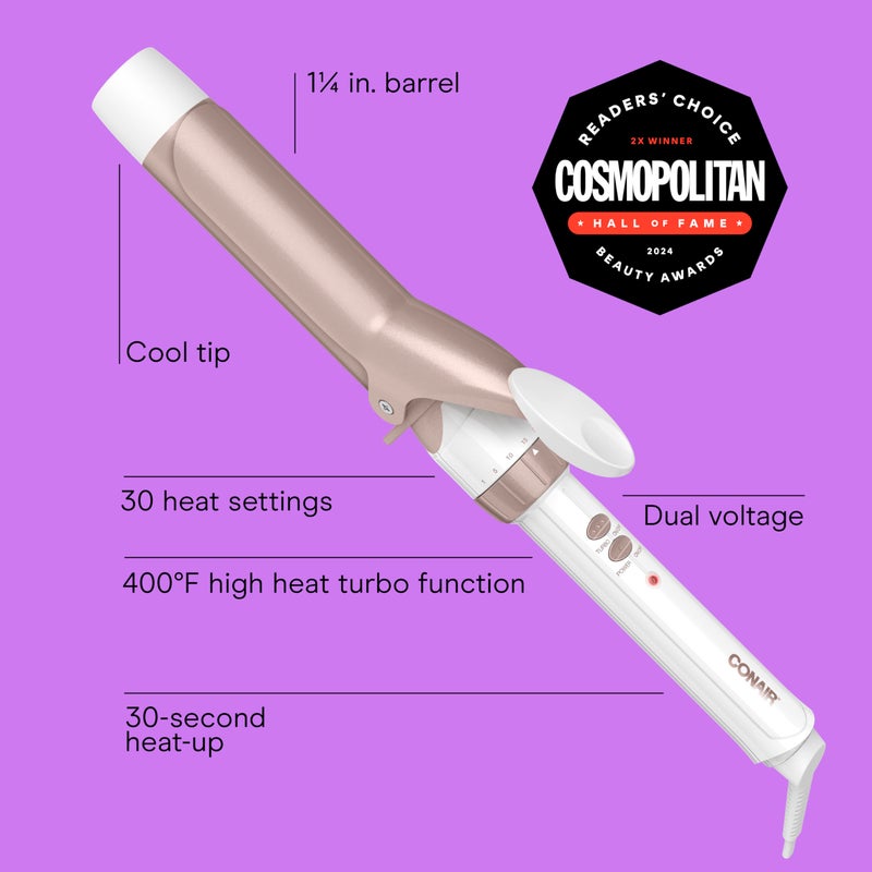 Conair Double Ceramic 1 Â¼-Inch Curling Iron, 1 Â¼-Inch Barrel Creates Loose Curls, Hair Curler for Use on Medium & Long Hair, White/Rose Gold - Image 2