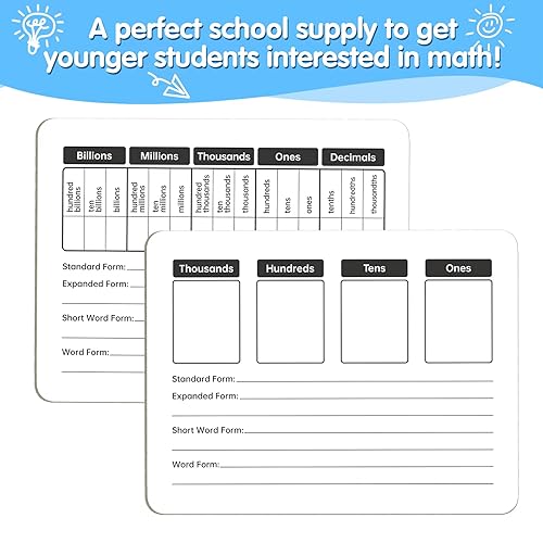 WEIZHEN Place Value Board 9" x 12" Double Sided Dry Erase Boards for Students for Teaching Place Values from Billions to Decimal Numbers Math Manipulative Lapboard for Home School and Classroom - Image 3
