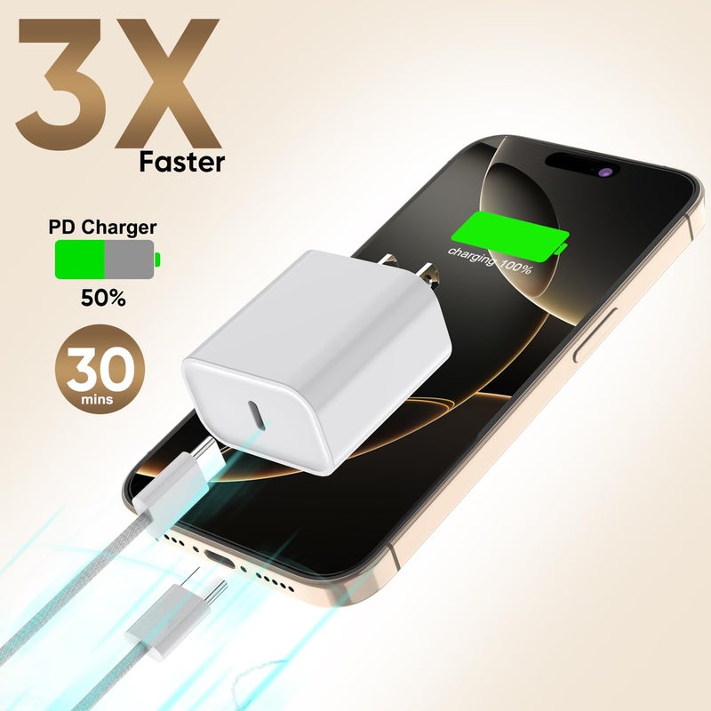 UCCRIE iPhone 17/16 Charger Fast Charging,[Apple MFi Certified]3Pack 20W Type C Port Wall Plug 6FT USB C to C Woven Cable USB-C Charger for Apple iPhone Air/17 ProMax/16E/16Pro/15Plus/15,iPad Pro/Air,AirPods - Image 2