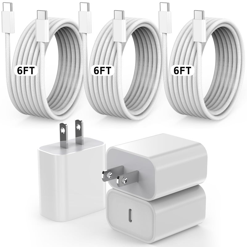 UCCRIE iPhone 17/16 Charger Fast Charging,[Apple MFi Certified]3Pack 20W Type C Port Wall Plug 6FT USB C to C Woven Cable USB-C Charger for Apple iPhone Air/17 ProMax/16E/16Pro/15Plus/15,iPad Pro/Air,AirPods - Image 1